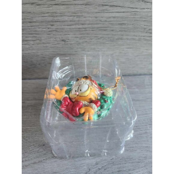 Vtg 1996 Garfield in Christmas Wreath w/Santa Hat Trim-A-Tree Ornament Paws - Picture 9 of 10